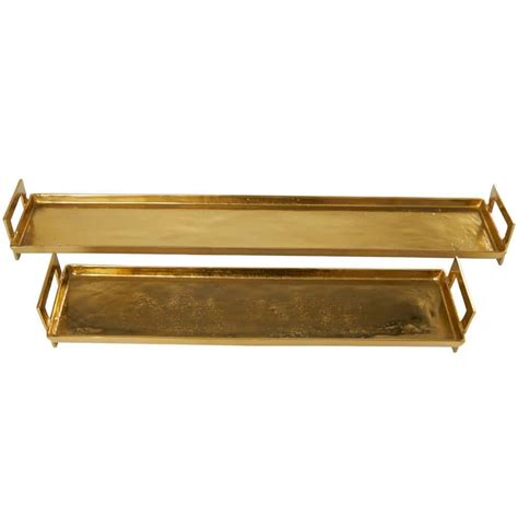 Litton Lane Brass Aluminum Nesting Decorative Tray With Gold Handles