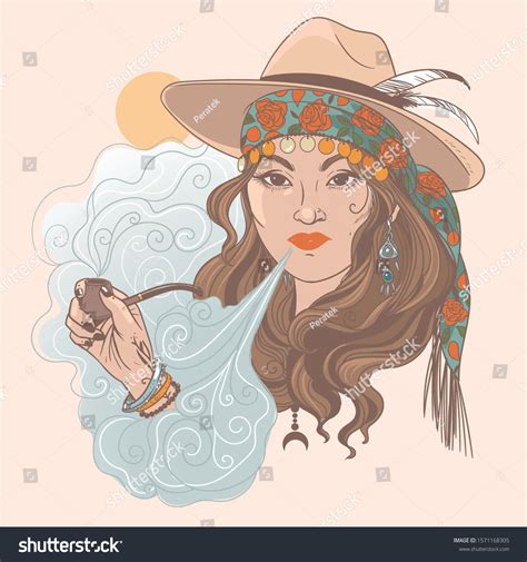 Gypsy Lady Smoking Pipe Vector Hand Vector De Stock Libre De Regalías