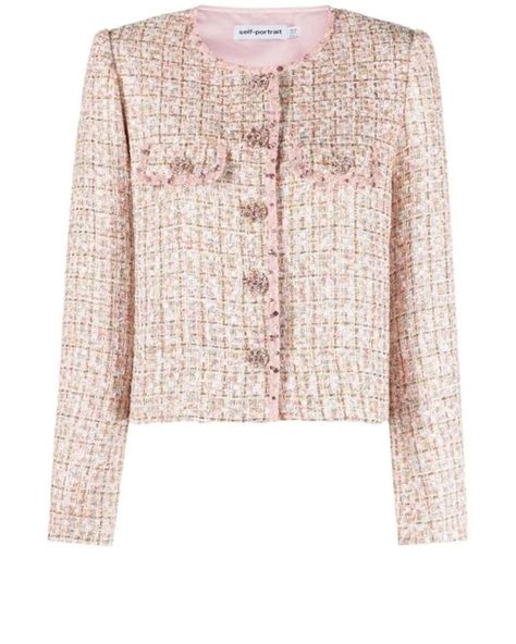 Self Portrait Boucl Jacket In Pink Lyst