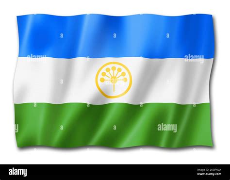 Bashkortostan State Republic Flag Russia Waving Banner Collection 3d Illustration Stock