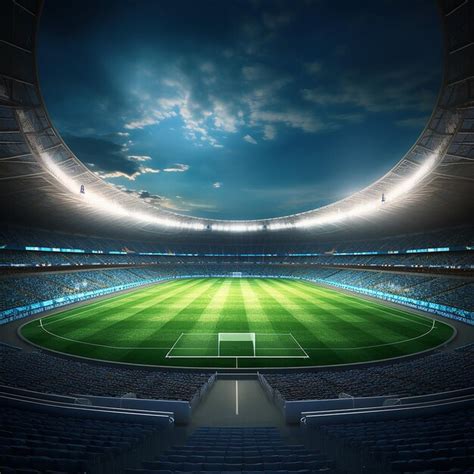 D Render Of A Round Football Stadium With Floodlights And Grass