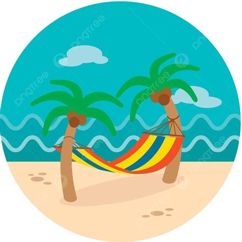 Iconic Beach Vacation Relaxing Hammock Under Palm Trees Vector