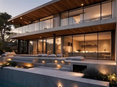 Premium AI Image | A modern luxury home exterior design featuring clean ...