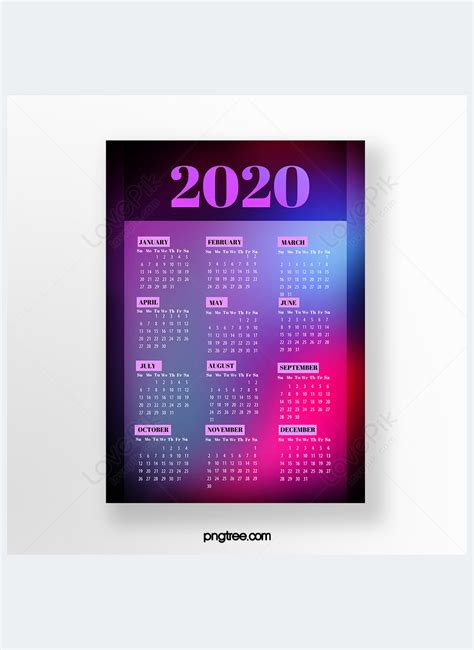 Template Poster Kalender Warna Gradien Kreatif 2020 Untuk Diunduh