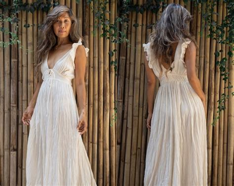 One Of A Kind Handmade Boho Flowy Maxi Length Wedding Dress Off White