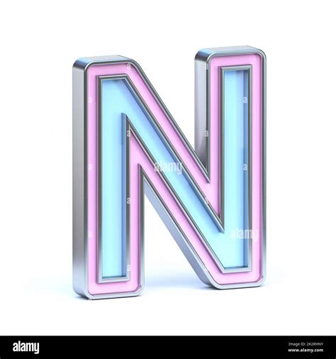 Blue And Pink Metal Font Letter N D Render Illustration Isolated On