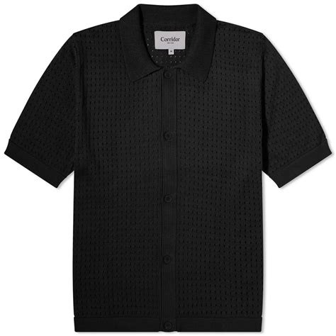 Corridor Pointelle Knit Short Sleeve Shirt Black End Gb