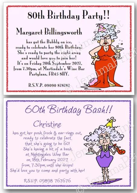 Personalised 30th 40th 50th 60th 70th 80th 90th Funny Birthday Invites