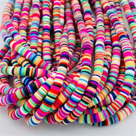 Rainbow Multi Strand Mm Heishi Disc Beads Polymer Clay Vinyl Etsy