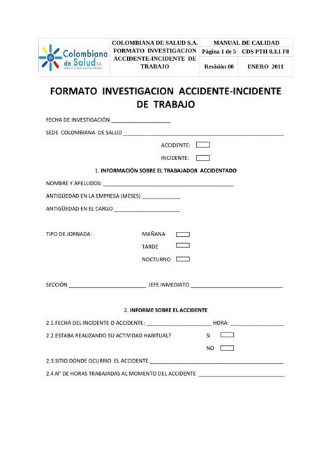 Pdf Formato Investigacion Accidente Incidente