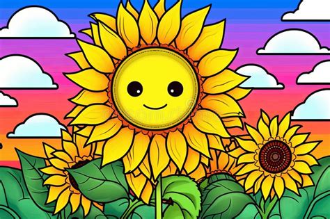 Smiley Face Sunflower Stock Illustrations – 170 Smiley Face Sunflower ...