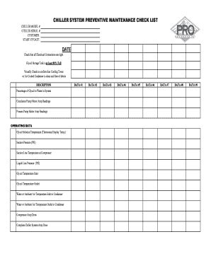 Fillable Online CHILLER SYSTEM PREVENTIVE MAINTENANCE CHECK LIST Fax