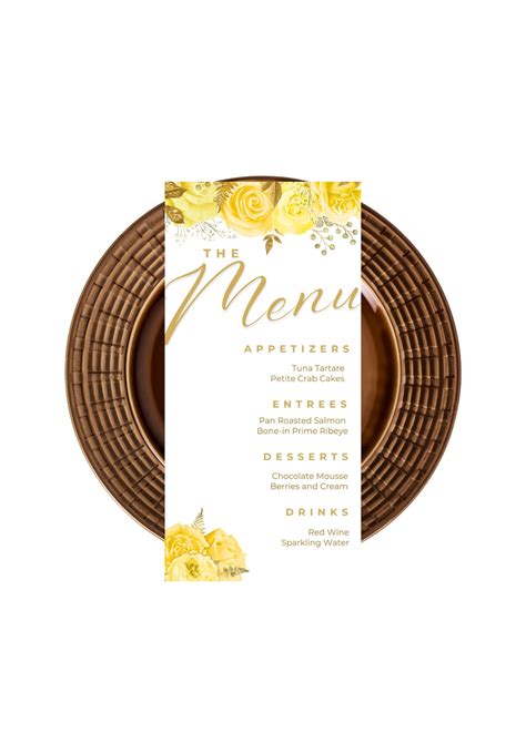 Editable Menu Card Template Yellow And Gold Menu Cards Floral Dinner