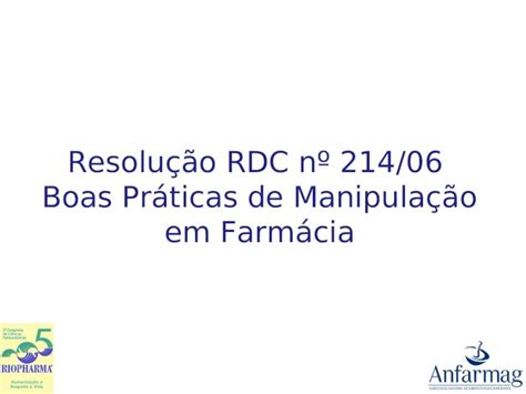 Ppt Resolução Rdc Nº 21406 Boas Práticas De Manipulação Em Farmácia