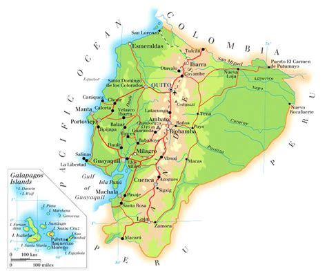 Detailed Physical Map Of Ecuador With Roads Ecuador Detailed Physical