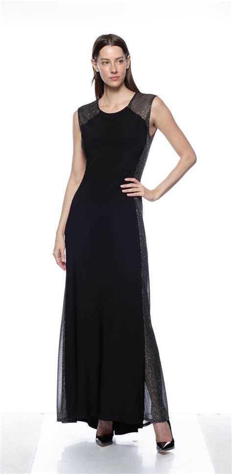 Black Silver Marina Long Side Panel ITY Combo Dress for $169.99 – The ...