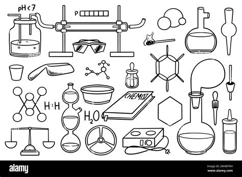 Hand Drawn Set Of Chemical Equipment Stuff Doodle Isolated On White