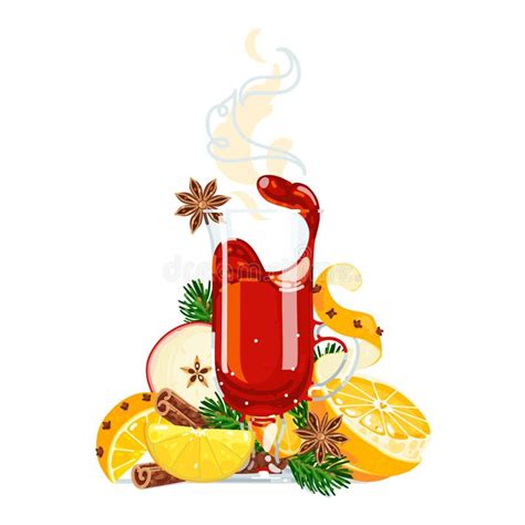 Mulled Wine Or Hot Christmas Punch On Frosty Blue Background Vector Illustration Stock