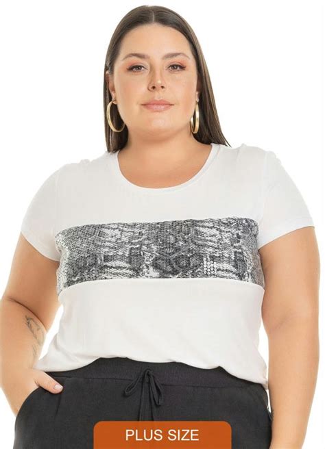 Blusa Feminina Faixa Em Paet Branco Miss Masy Plus