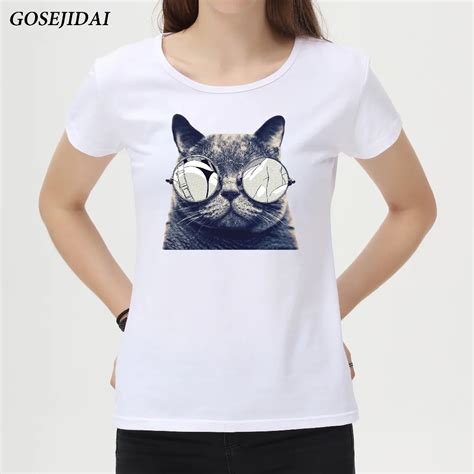 New Fashion Brand Cute Cat Print O Neck Female T Shirt Summer Women