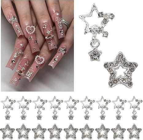 Amazon Qiipii Star Nail Charms For Acrylic Nails D Silver Dangle