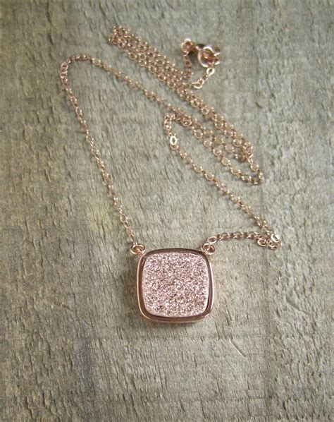 Rose Gold Druzy Necklace Drusy Necklace Druzy Quartz Etsy