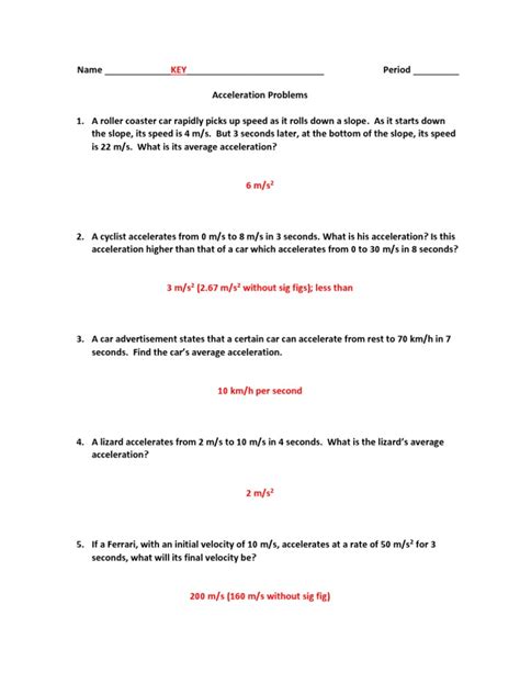 Acceleration Practice Answer Key Pdf Worksheets Library