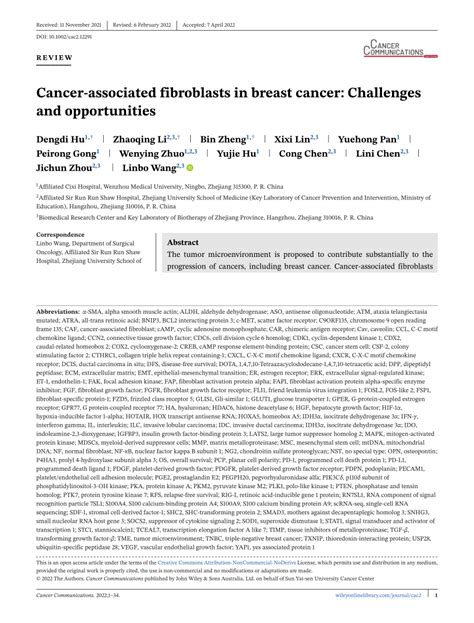 Pdf Cancer‐associated Fibroblasts In Breast Cancer Challenges And