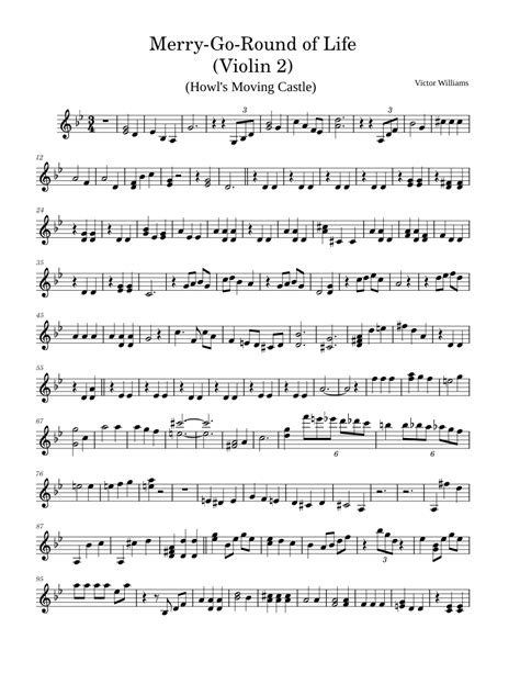 Merry Go Round Of Life Violin 2 Sheet Music For Violin Solo