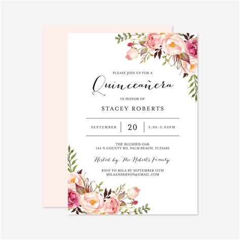 Pink Floral Quinceanera Invitation Floral Quinceanera - Etsy