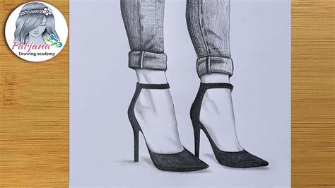 How to draw feet with high heels and jeans || Pencil sketch for ...