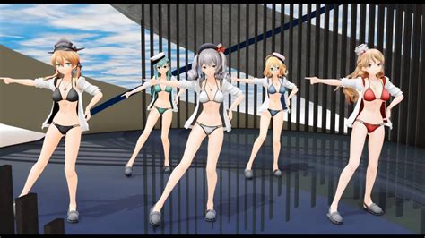 【mmd】 艦これ チャンバラジョニー 60fps ほぼ固定 水着 鹿島 ﾌﾟﾘﾝﾂ Zara 鈴谷 伊8 Youtube