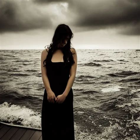 A Woman Melancholic In The Middle Of The Ocean Stable Diffusion