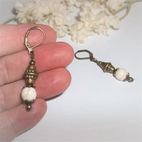 Wvluckygirl Jewelry Cream And Brown Bronze Boho Earring Set Beaded