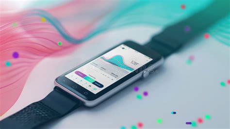 Smartwatch Displaying Heart Rate Data On White Surface With Colorful