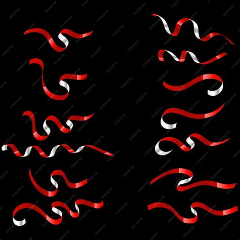 Free Vector Set Of Red And White Ribbons Isolated On Black Background