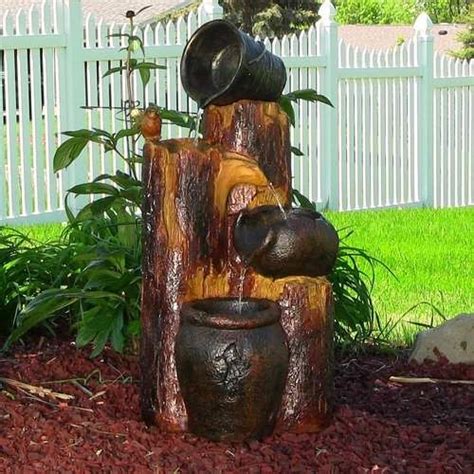 SunnyDaze Decor Resin Solar Cascading Log And Buckets On Demand Water