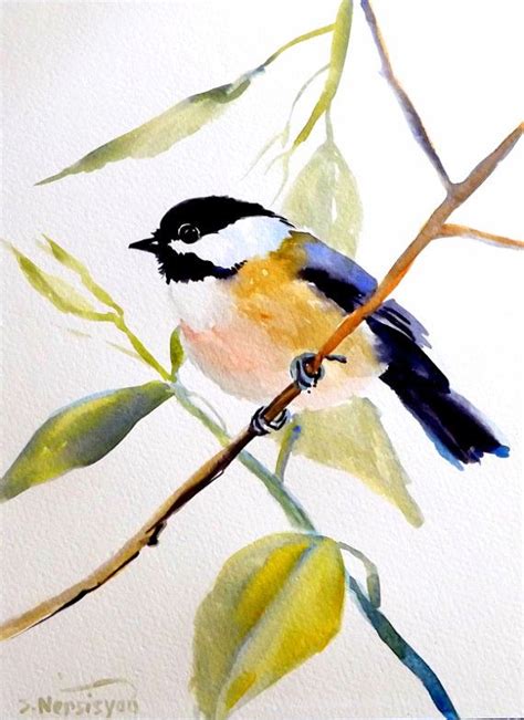 Chickadee Original Watercolor Painting 12 X 9 Bird Lover Nursery