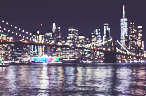 Blurred New York City Skyline At Night Stock Image Image Of Building