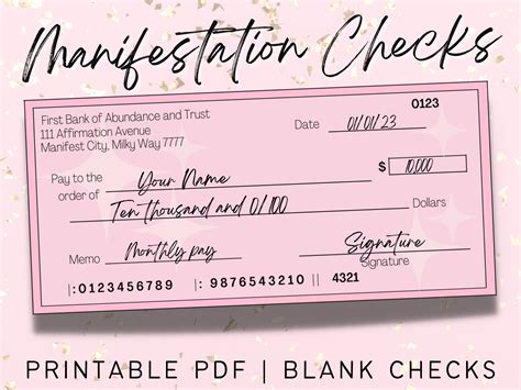 Manifestation Check Vision Board Checks Vision Board Printables