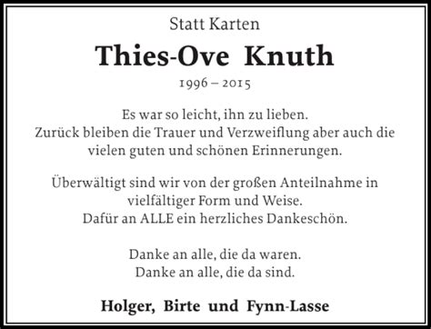 Traueranzeigen Von Thies Ove Knuth Sh Z Trauer