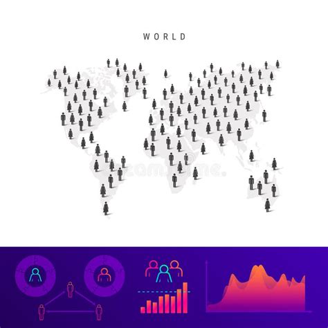 World People Map Detailed Vector Silhouette Mixed Crowd Of Men And