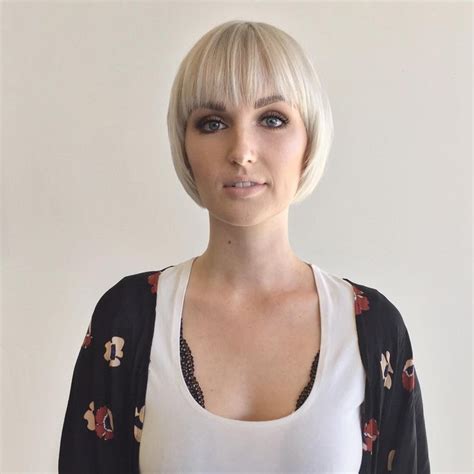 Rounded Face Framing Bob With Fringe Bangs And Platinum Color The