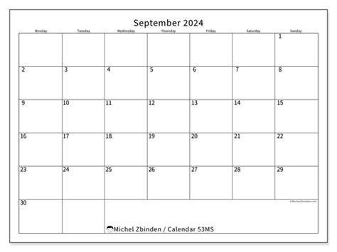 Calendar September 2024 Office MS Michel Zbinden SG