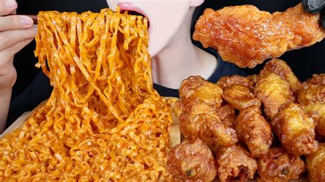 Asmr Spicy Fire Noodles Sweet Fried Chicken Mukbang 먹방 カルボプルダックポックンミョン チキン 咀嚼音 モッパン Eating