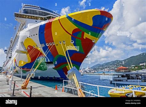 Cruise Ship Norwegian Encore Docked In Charlotte Amalie Harbour Port