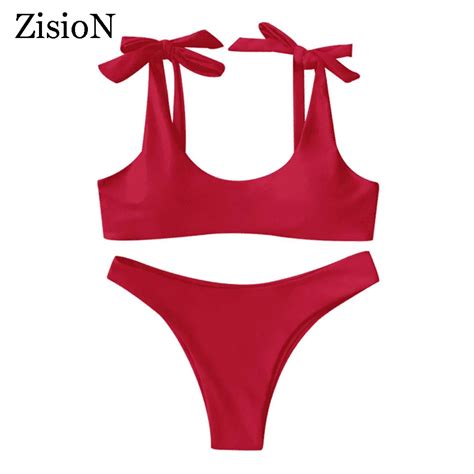 ZisioN Bow Bikini Set Women Swimsuit Swimwear Sexy Bathing Suit Low