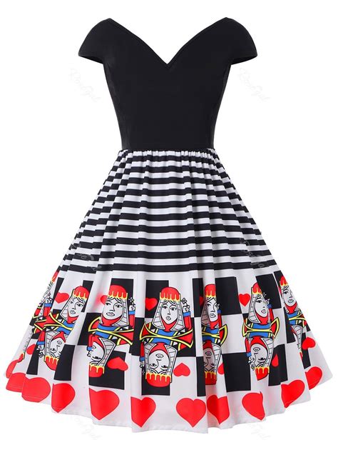 [41% OFF] Plus Size Striped Hearts Playing Card Dress | Rosegal