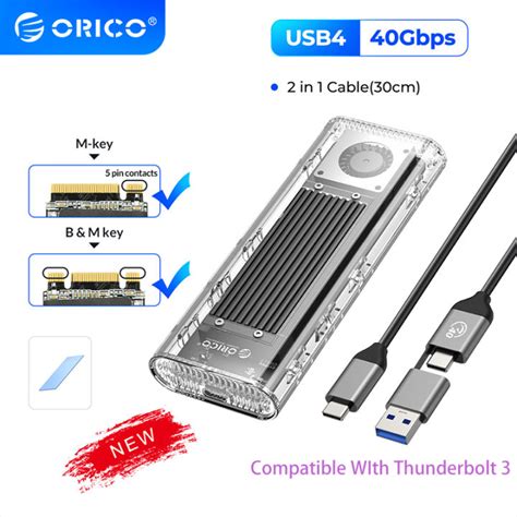 M2 Nvme 40gbps เคส Ssd M2 Usb4พัดลมทำความเย็นประเภท C Usb สายเคเบิล M2