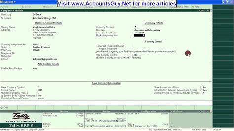 Creating Company With Advanced Settings In Tally Erp 9 Youtube